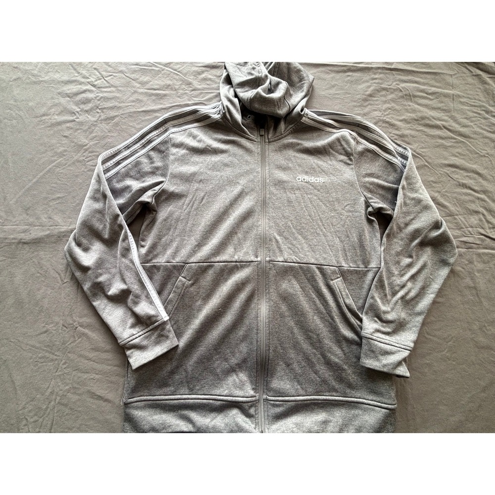 Adidas Mens Climalite Full Zip Hoodie Grey Heather Three Stripe Jacket Size M
